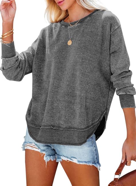 Dokotoo Women S Oversized Sweatshirt Casual Crewneck Long Sleeve Side