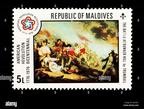 Postage Stamp From The Maldives Depicting The JonathanTrumbull Painting