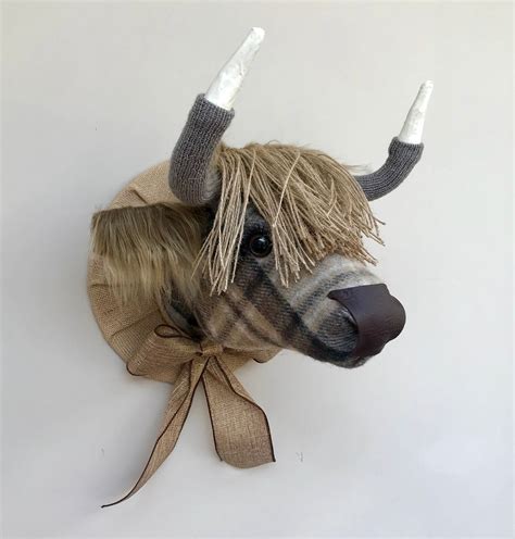 Faux Taxidermy Mackellar Tartan Tweed Highland Cow Animal Head With