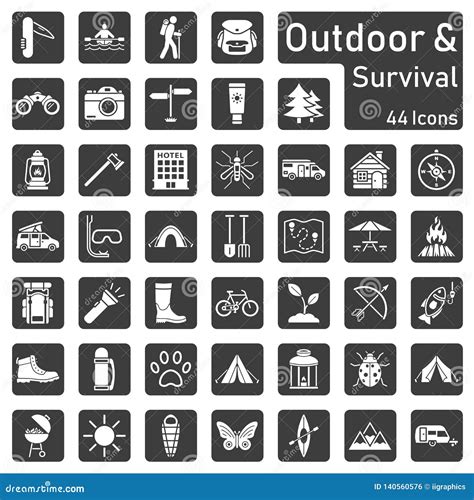 Outdoor And Survival Icon Set Stock Illustration Illustration Of