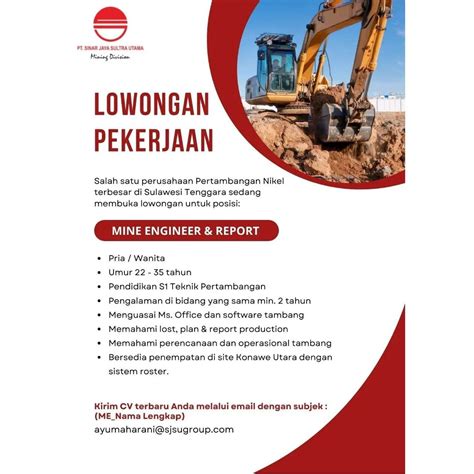 Lowongan Kerja Mine Engineer Report Di PT Sinar Jaya Sultra Utama