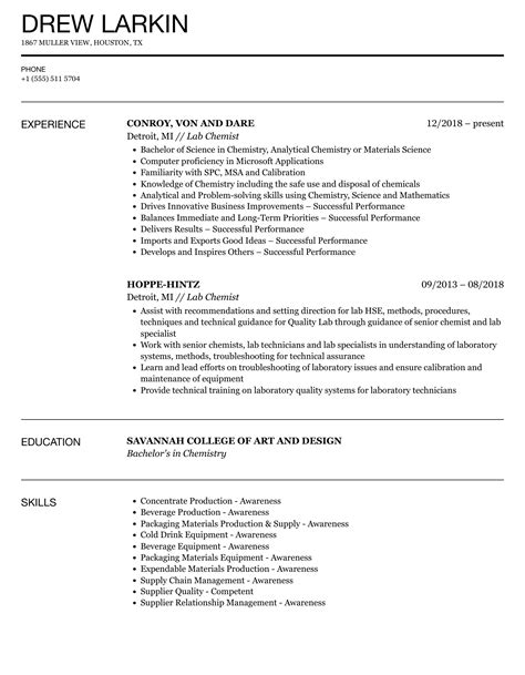 Lab Chemist Resume Samples Velvet Jobs