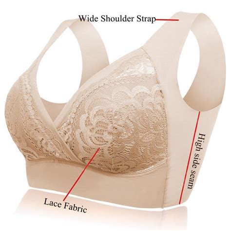 Lace Wide Shoulder Strap Padded Bra Apricot Bellelily