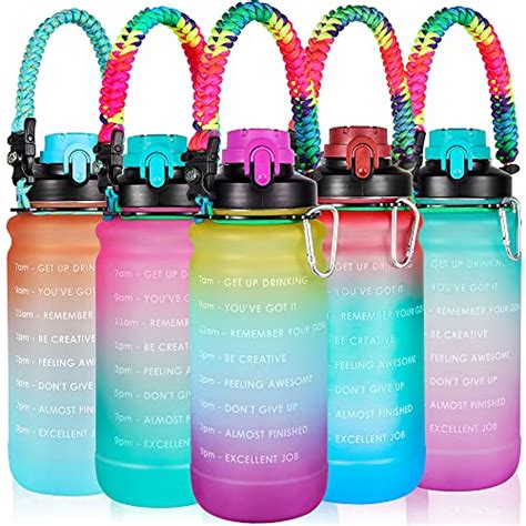 AMITER Half Gallon 64oz Water Bottle With Straw Motivational Time