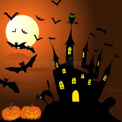 Abóbora De Halloween E Castelo Assombrado Ilustração Do Vetor