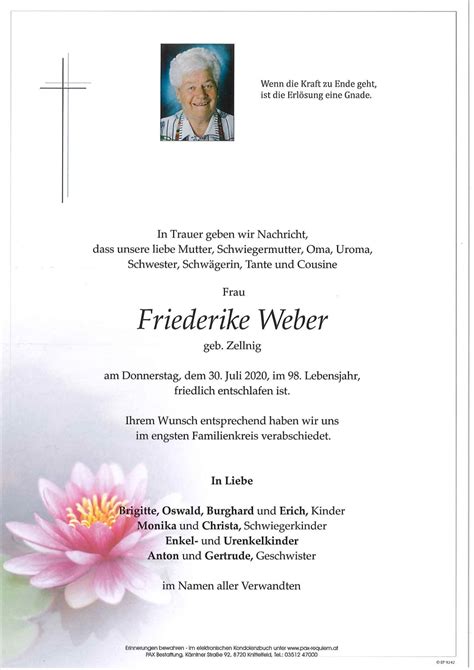 Parte für Friederike Weber geb Zellnig pax requiem