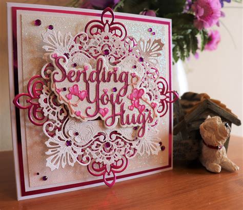 Unique Glittery Luxury Sending You Hugs Handmade Card Suitable For Any