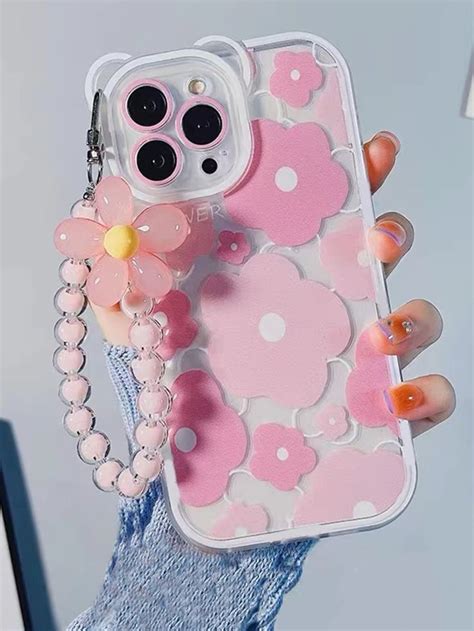 Flower Print Phone Case With Lanyard Shein Usa Pink Phone Cases Kawaii Phone Case Pretty