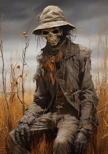 Premium AI Image Scarecrow Vintage Halloween Rustic Oil Painting