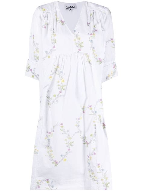 GANNI Floral Print Cotton Dress Farfetch