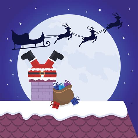 Santa Claus Stuck In The Chimney Christmas Card Vector Design