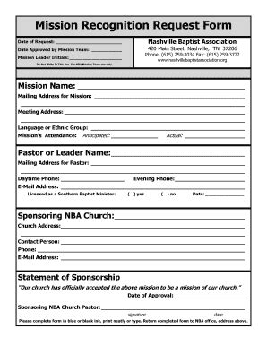 Fillable Online Mission Recognition Request Form