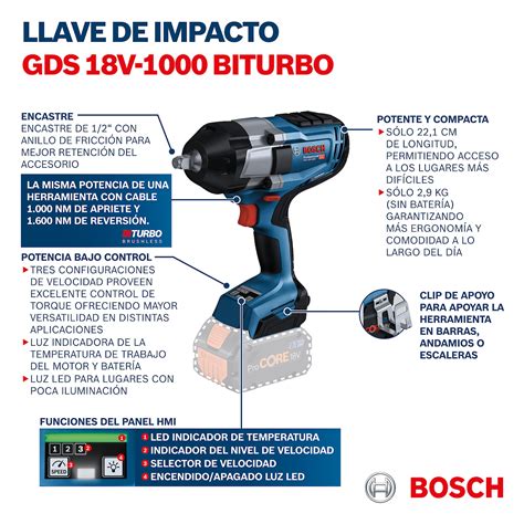 Llave De Impacto 1 2 Bosch Gds 18v 1000 S Bateria Biturbo PernosKIM