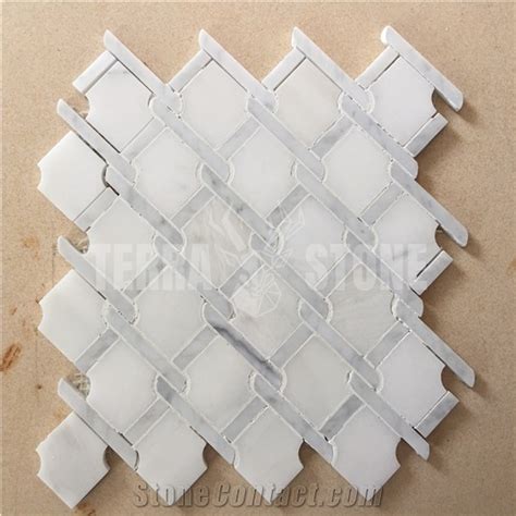 Water Jet Bianco Carrara White Thassos Marble Mosaic Tile From China