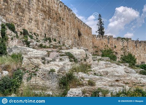 City Wall of the Old City of Jerusalem Stock Image - Image of fortress ...