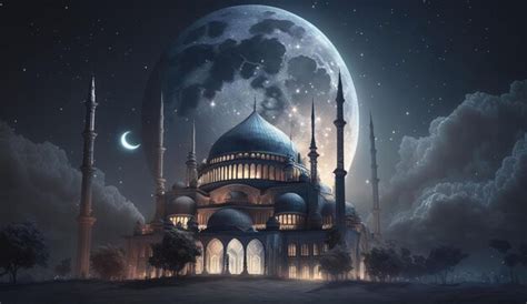 Premium Photo | View of the mosque mosque in the night mosque at night