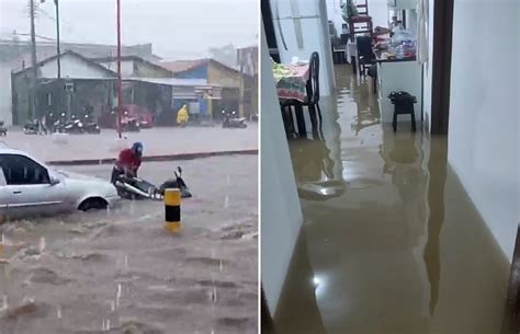 Forte Chuva Em Esperantina Deixa Ruas Alagadas Arrasta Veículos E água