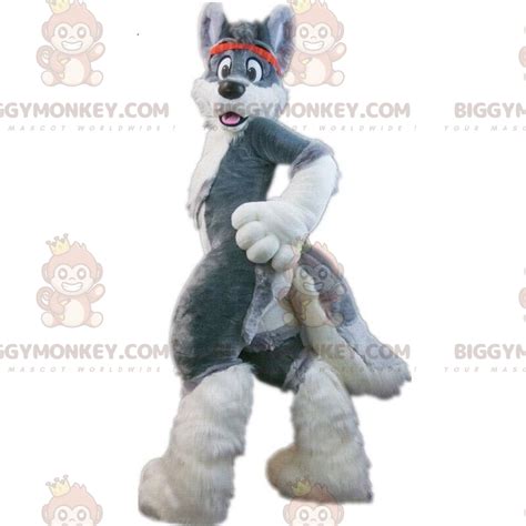 Biggymonkey™ Mascot Costume Gray Husky Dog Furry Sizes L 175 180cm