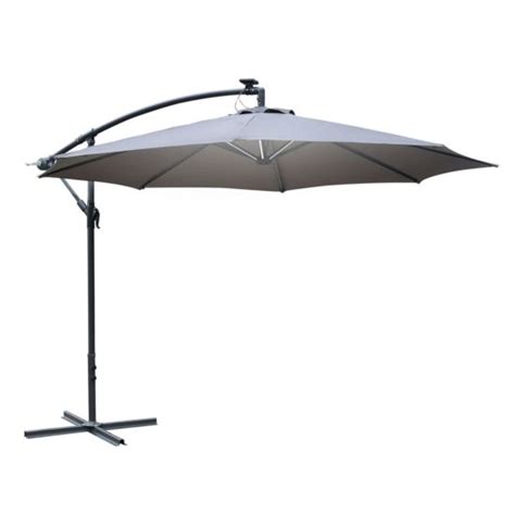 Outsunny 3M Led Patio Banana Umbrella Cantilever Parasol W Crank Base