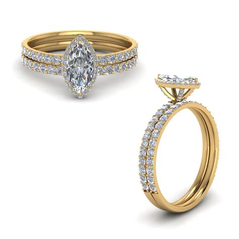 Halo Marquise Diamond Wedding Set In Yellow Gold Fascinating Diamonds