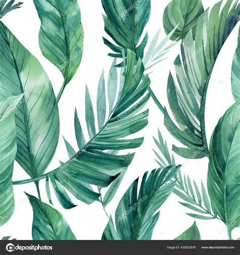 Tropical Green Leaves Seamless Patterns Exotic Wallpaper Stock Illustration By ©gringoann