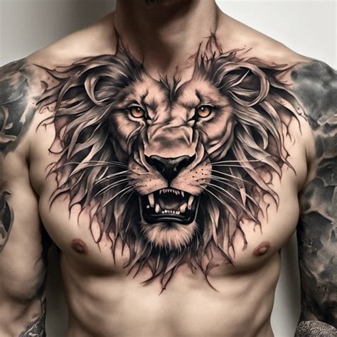 Lion With Wings Chest Tattoo