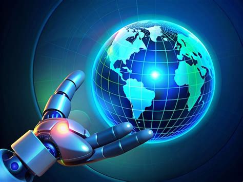 Premium Vector Robot Hand Holding A Glowing Earth Globe