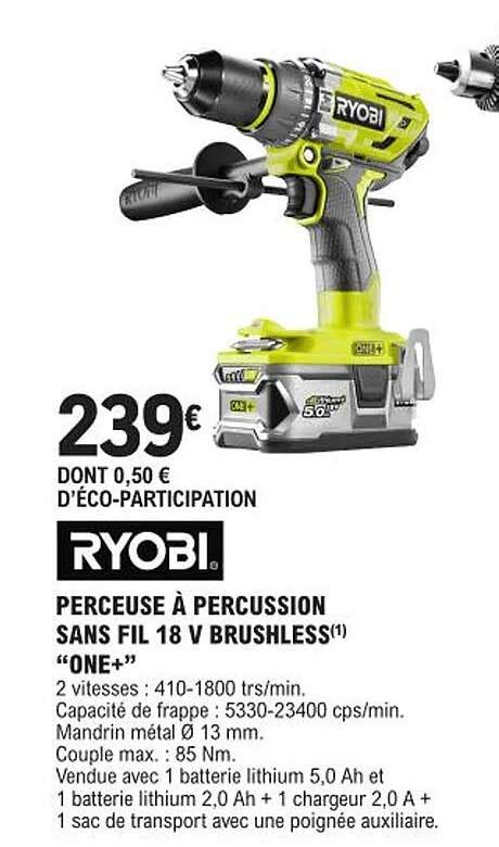 Promo Perceuse Percussion Sans Fil V Brushless One Ryobi Chez E