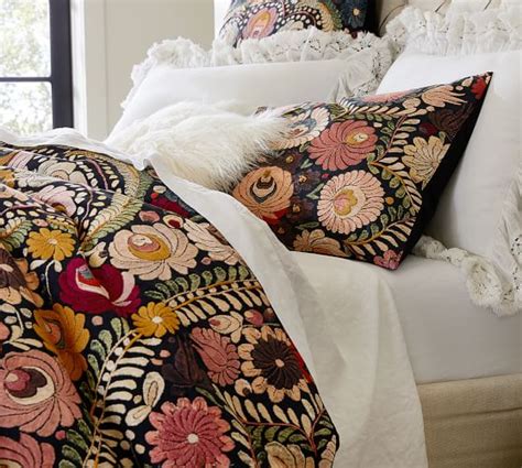 Helena Embroidered Floral Percale Patterned Duvet Cover Sham Floral