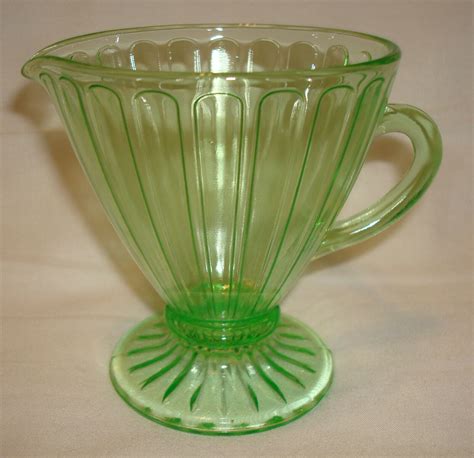 Vintage Hazel Atlas Green Depression Glass Ribbon Handled Creamer