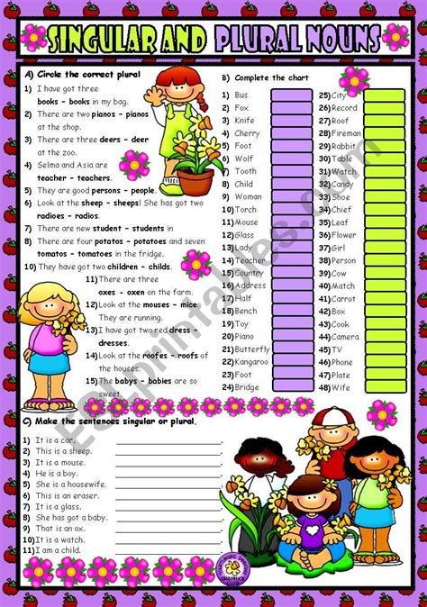 Chart Of Singular And Plural Nouns Labb By Ag