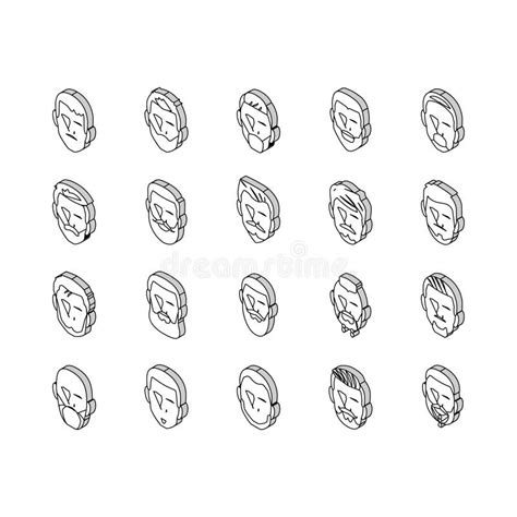 Beard Hair Style Face Male Isometric Icons Set Vector Stock Vector