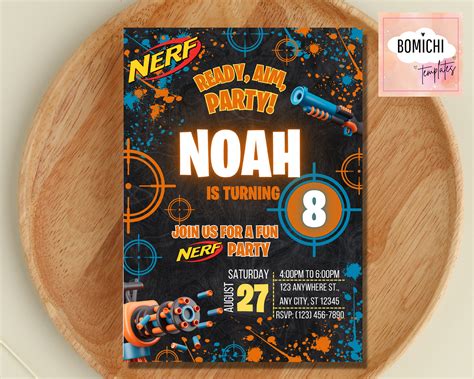 Nerf Birthday Invitation Dart Gun Editable Template Dart Gun Etsy Australia