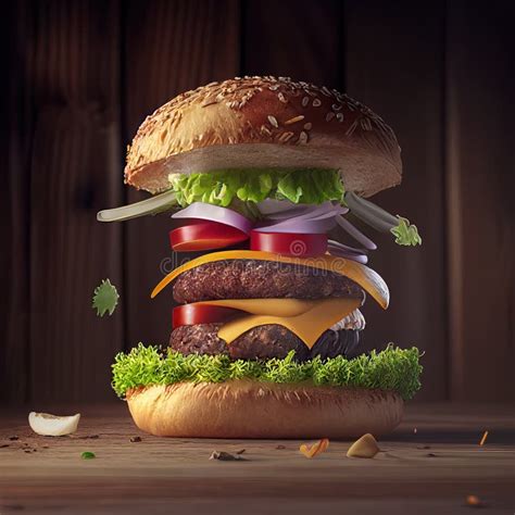 Cheeseburger Generative Ai Illustration Classic American Burger Stock