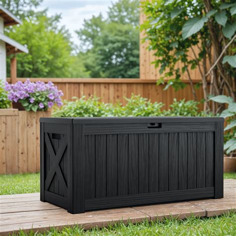 Gunji Gallon Water Resistant Resin Lockable Deck Box In Black