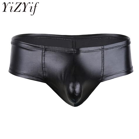 YiZYiF Sexy Black Mens Soft Lingerie Faux Leather Bulge Pouch Bikini