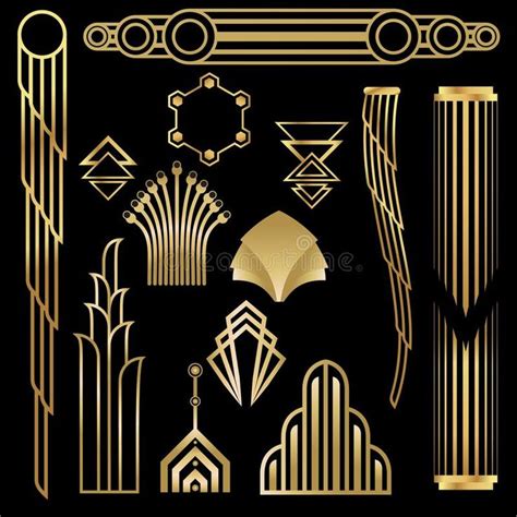 Golden Art Deco Elements On Black Background