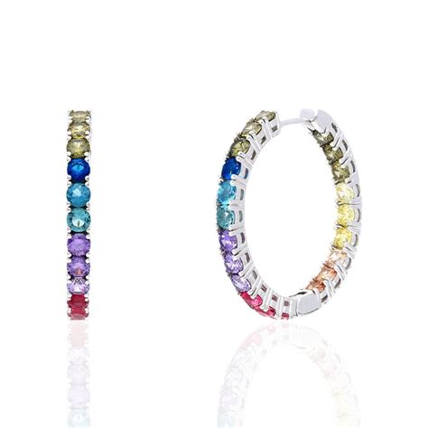 Sterling Silver Multicolor Rainbow Cz Hoop Earrings Wjd