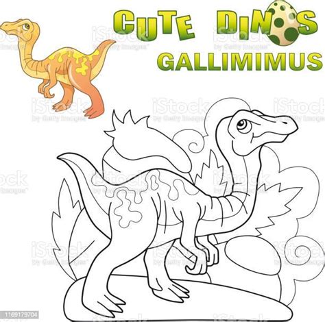 귀여운 선사 시대 공룡 갈리미무스 재미있는 일러스트 색칠하기에 대한 스톡 벡터 아트 및 기타 이미지 색칠하기 공룡