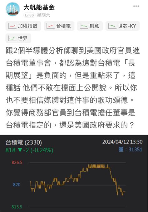 Twa00 加權指數 美國政府官員到tsmc 當董事｜cmoney 股市爆料同學會