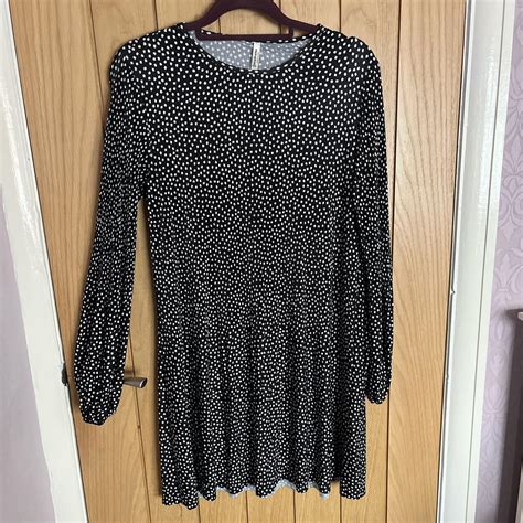 Stradivarius Black And White Polka Dot Pleated Dress Depop