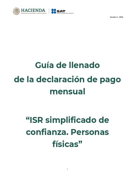 Guía De Llenado De La Declaración De Pago Mensual Isr Simplificado De