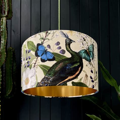 Mythical Plumes Peacock Lampshade With Gold Lining