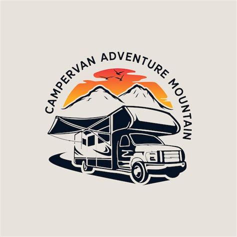 Dise O De Logotipo De Monta A De Aventura De Autocaravana Vector Premium