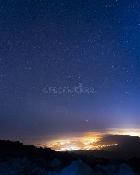 Night Sky Andbusy City Lights Seen from Mount Teide Stock Photo - Image ...