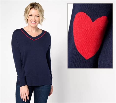 Studio Park X Amy Stran V Neck Heart Sleeve Sweater QVC