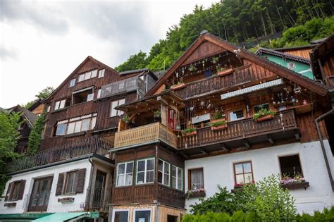 Premium Photo Hallstatt Austria June 17 2023 View Of The Houses In