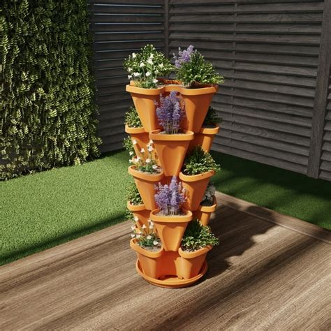 Pure Garden Stacking Planter Towe Indoor Outdoor Vertical Herb And Vegetable Stand Terracotta