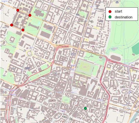 Munich city centre map (available from www.openstreetmap.org) with ...