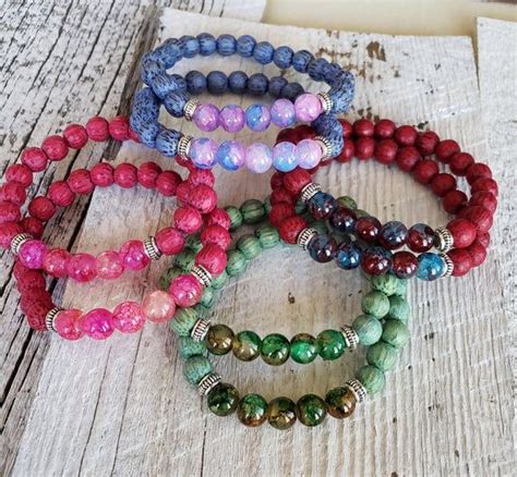 Colorful Wood And Glass Beaded Stretch Bracelets Etsy Beaded Bracelets Beaded Stretch